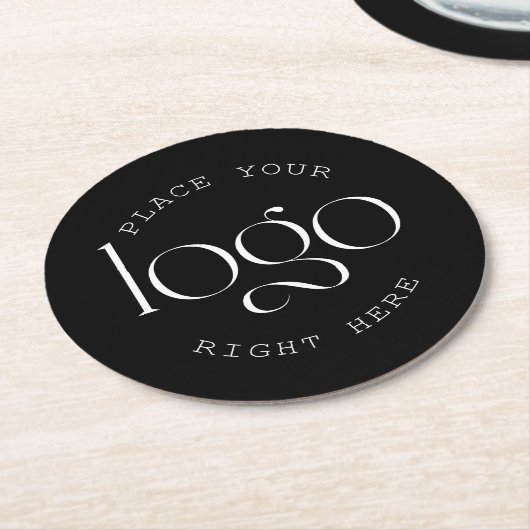 Dessous-de-verre Rond En Papier Add Your Own Custom Business Logo Modern Black (Incliné)