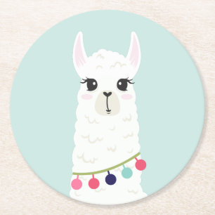 Dessous-de-verre Rond En Papier Adorable Alpaca blanc