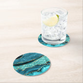 Dessous-de-verre Rond En Papier Agate Turquoise Blue Gold Parties scintillant Marb (En situation)