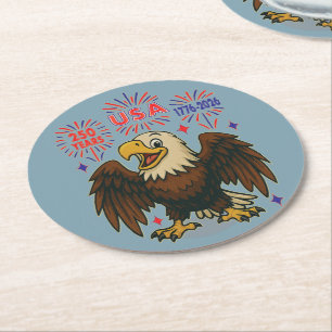 Dessous-de-verre Rond En Papier Aigle à tête blanche avec feux d'artifice – États-
