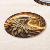 Dessous-de-verre Rond En Papier Aigle avec un aigle doré complexe (Incliné)