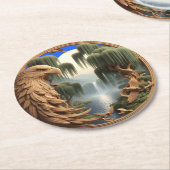 Dessous-de-verre Rond En Papier Aigle majestueux planant près d'une cascade (Incliné)