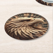 Dessous-de-verre Rond En Papier Aigle majestueux sculpté dans le panier en bois (Incliné)