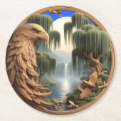 Dessous-de-verre Rond En Papier Aigle Majestueux Volant au-dessus d'une Cascade (Devant)