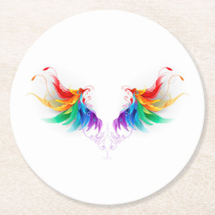 Dessous-de-verre Rond En Papier Ailes fluffy arc-en-ciel