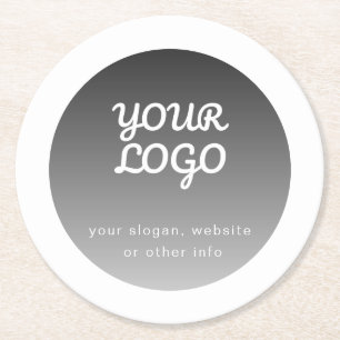 Dessous-de-verre Rond En Papier Ajouter un logo   Bordure blanche dégradé gris fon