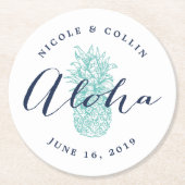 Dessous-de-verre Rond En Papier Aloha Aquarelle tropicale ananas (Devant)