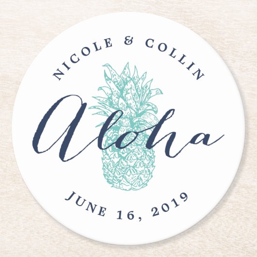 Dessous-de-verre Rond En Papier Aloha Aquarelle tropicale ananas (Devant)