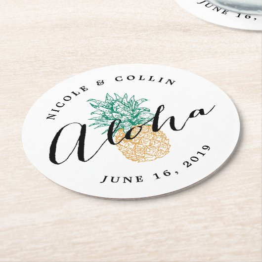Dessous-de-verre Rond En Papier Aloha Aquarelle tropicale ananas (Incliné)