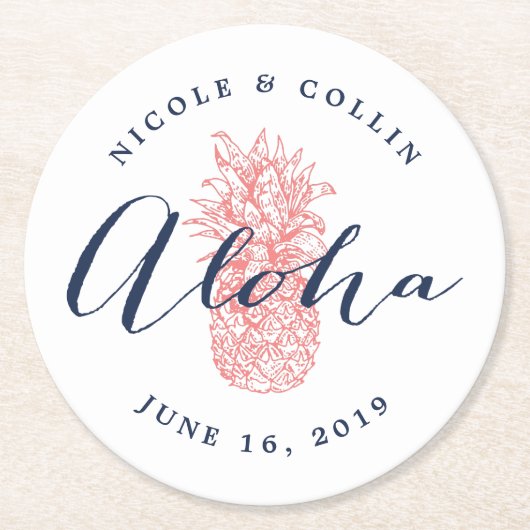 Dessous-de-verre Rond En Papier Aloha Aquarelle tropicale ananas (Devant)