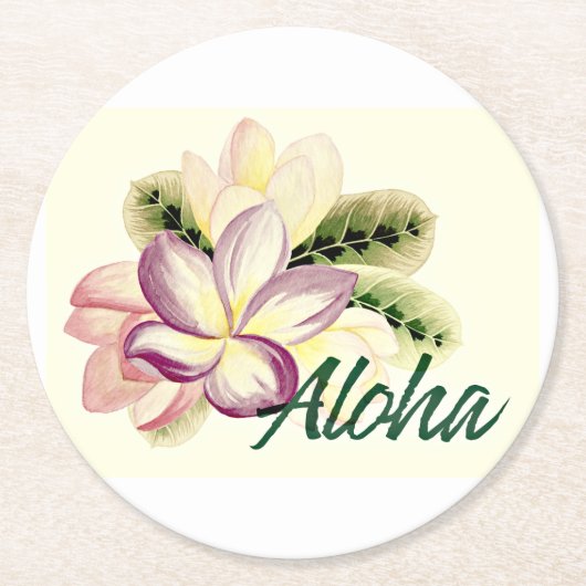 Dessous-de-verre Rond En Papier Aloha Plumeria (Devant)