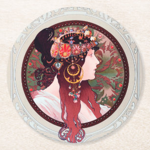 Dessous-de-verre Rond En Papier Alphonse Mucha