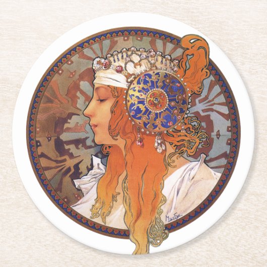 Dessous-de-verre Rond En Papier Alphonse Mucha (Devant)