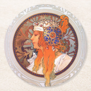 Dessous-de-verre Rond En Papier Alphonse Mucha