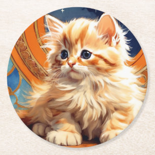 Dessous-de-verre Rond En Papier Alphonse Mucha Art Nouveau Chat orange