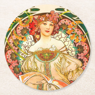 Dessous-de-verre Rond En Papier Alphonse Mucha Art Nouveau Daydream