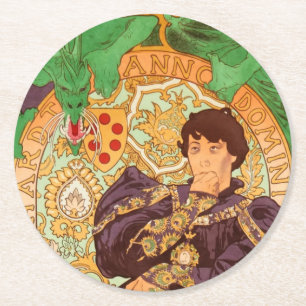 Dessous-de-verre Rond En Papier Alphonse Mucha Prince et Dragon