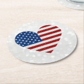 Dessous-de-verre Rond En Papier American Flag Heart 4 juillet Parties scintillant (Incliné)