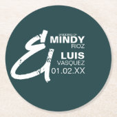 Dessous-de-verre Rond En Papier AMPERSAND GRAS Grunge Vert Blanc Mariage (Devant)