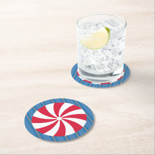 Dessous-de-verre Rond En Papier Amusant et fantaisie Bleu Noël Peppermenthe Bonbon