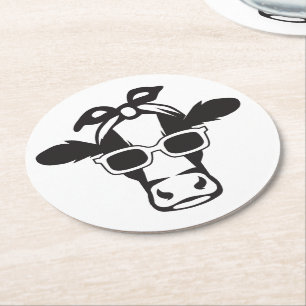 Dessous-de-verre Rond En Papier Amusant Vache Hipster Amoureux Génisse Ferme Agric