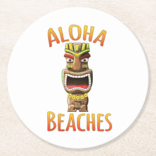 Dessous-de-verre Rond En Papier Amusante plage d'Aloha à Hawaï Tiki