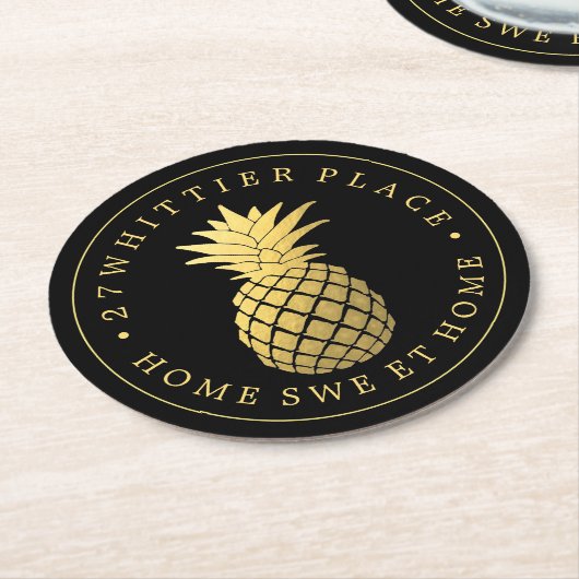 Dessous-de-verre Rond En Papier Ananas | Adresse avec texte (Incliné)