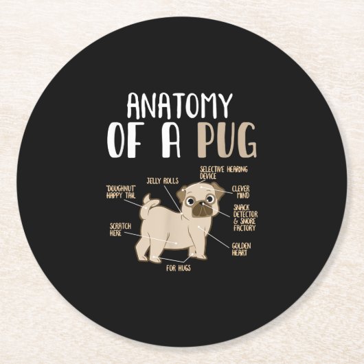 Dessous-de-verre Rond En Papier Anatomie D'Une race Carlin Chien Animaux De Compag (Devant)