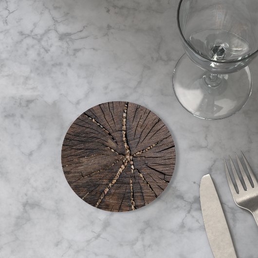 Dessous-de-verre Rond En Papier Ancien arbre en tranches de bois