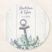 Dessous-de-verre Rond En Papier Ancre florale marine (Devant)