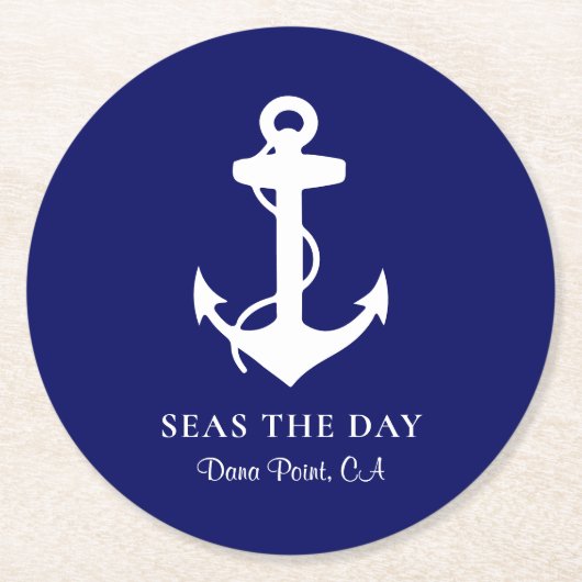 Dessous-de-verre Rond En Papier Ancre nautique Marine Blue (Devant)