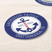 Dessous-de-verre Rond En Papier Ancre patriotique nautique Nom de famille (Incliné)