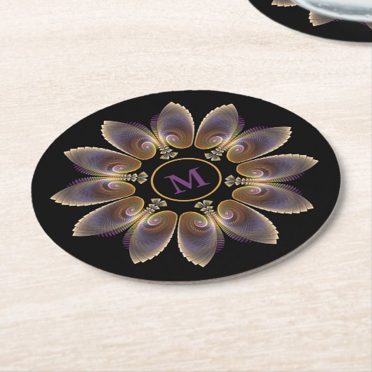 Dessous-de-verre Rond En Papier Ange Abstraite ailes Mandala Monogramme fractal (Incliné)