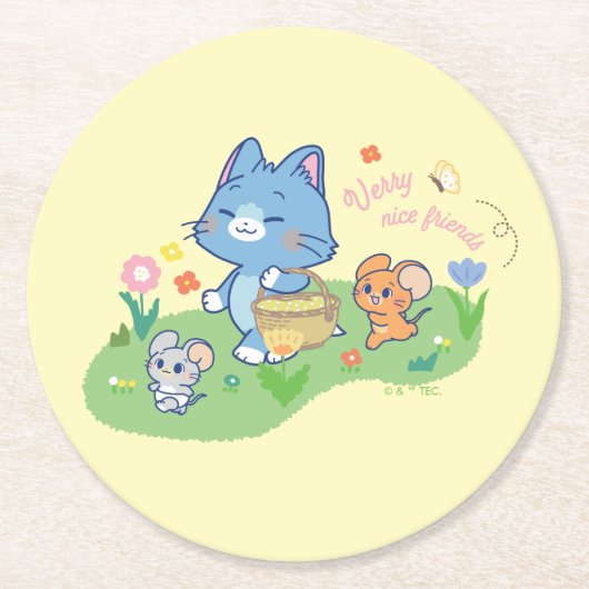 Dessous-de-verre Rond En Papier Anime Tom, Jerry et Tuffy Picnic (Devant)