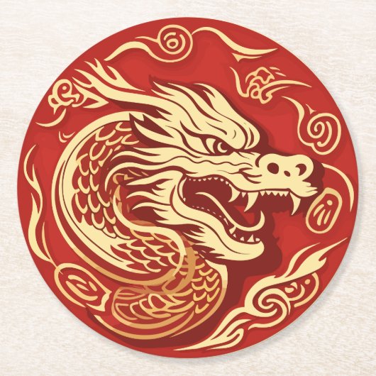 Dessous-de-verre Rond En Papier Année du Dragon 2024 Année lunaire chinoise 2024 (Devant)
