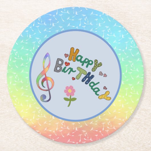 Dessous-de-verre Rond En Papier Anniversaire  (Devant)