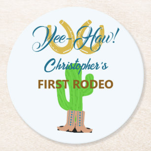 Dessous-de-verre Rond En Papier Anniversaire de Rodéo de Cowboy Occidental