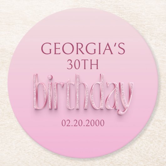 Dessous-de-verre Rond En Papier Anniversaire des diamants roses (Devant)
