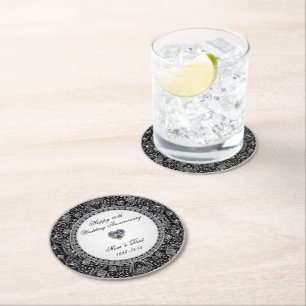 Dessous-de-verre Rond En Papier Anniversaire du Mariage Diamond Style Onyx Noir