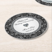 Dessous-de-verre Rond En Papier Anniversaire du Mariage Diamond Style Onyx Noir (Incliné)