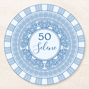 Dessous-de-verre Rond En Papier Anniversaire élégant grec ou romain avec couleurs 