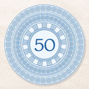 Dessous-de-verre Rond En Papier Anniversaire élégant grec ou romain avec des coule