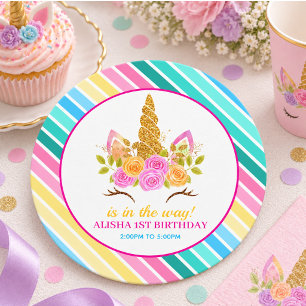 Dessous-de-verre Rond En Papier Anniversaire Licorne 1er Anniversaire