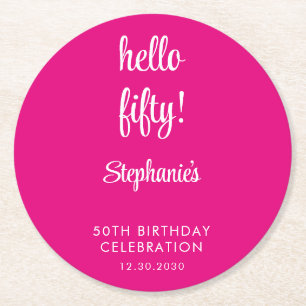 Dessous-de-verre Rond En Papier Anniversaire moderne rose 50e