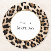 Anniversaire Paillettes Or Animal Léopard Crème