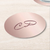 Dessous-de-verre Rond En Papier Anniversaire rose or monogramme initiales (Incliné)