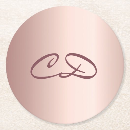 Dessous-de-verre Rond En Papier Anniversaire rose or monogramme initiales (Devant)