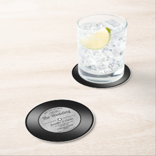 Dessous-de-verre Rond En Papier Annonces de sauvegarde de date de disque vinyle ré