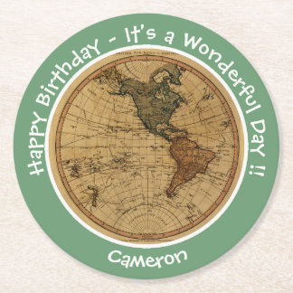 Dessous-de-verre Rond En Papier Antique 1786 Western Hemisphere Map Party