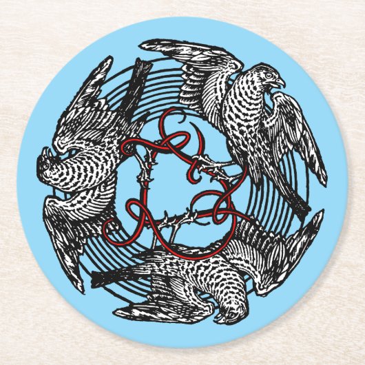 Dessous-de-verre Rond En Papier Antique Bookplate Trois Hawks William de Morgan (Devant)